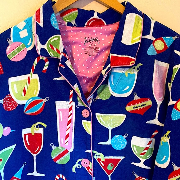 Nick & Nora cotton flannel holiday cocktails sleep shirt XL - Picture 2 of 9